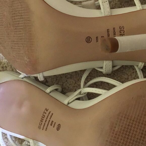 Schutz Kallie Nappa 8B White Leather Strappy 3'' Rhinestone Lace Up Heel's - Picture 7 of 10